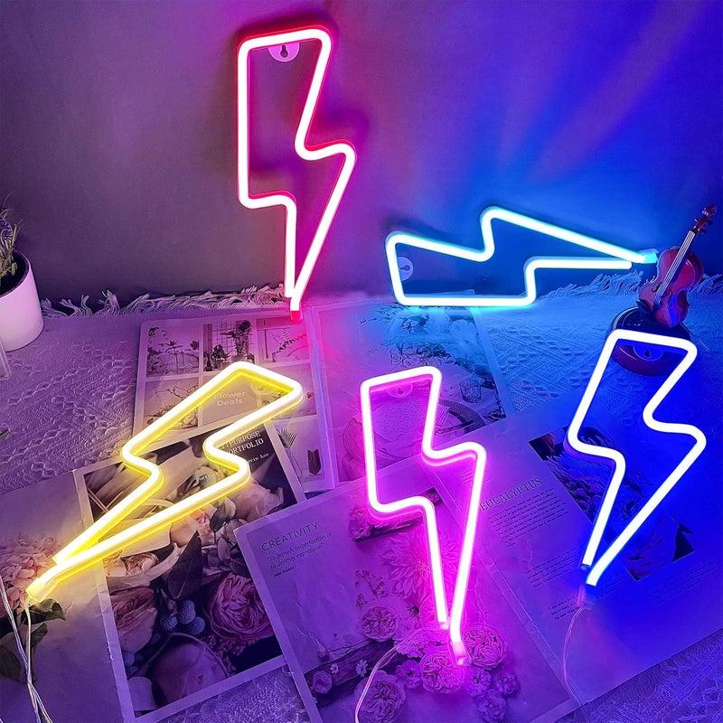 BerniceKelly Neon Signs Lightning Bolt Neon Light Sign for Wall Decor, Battery or USB Powered Led Lightning Light Neon Sign for Bedroom,Kids Room,Birthday,Party,Wedding,Home,Kids Decorations Pink - Image 4
